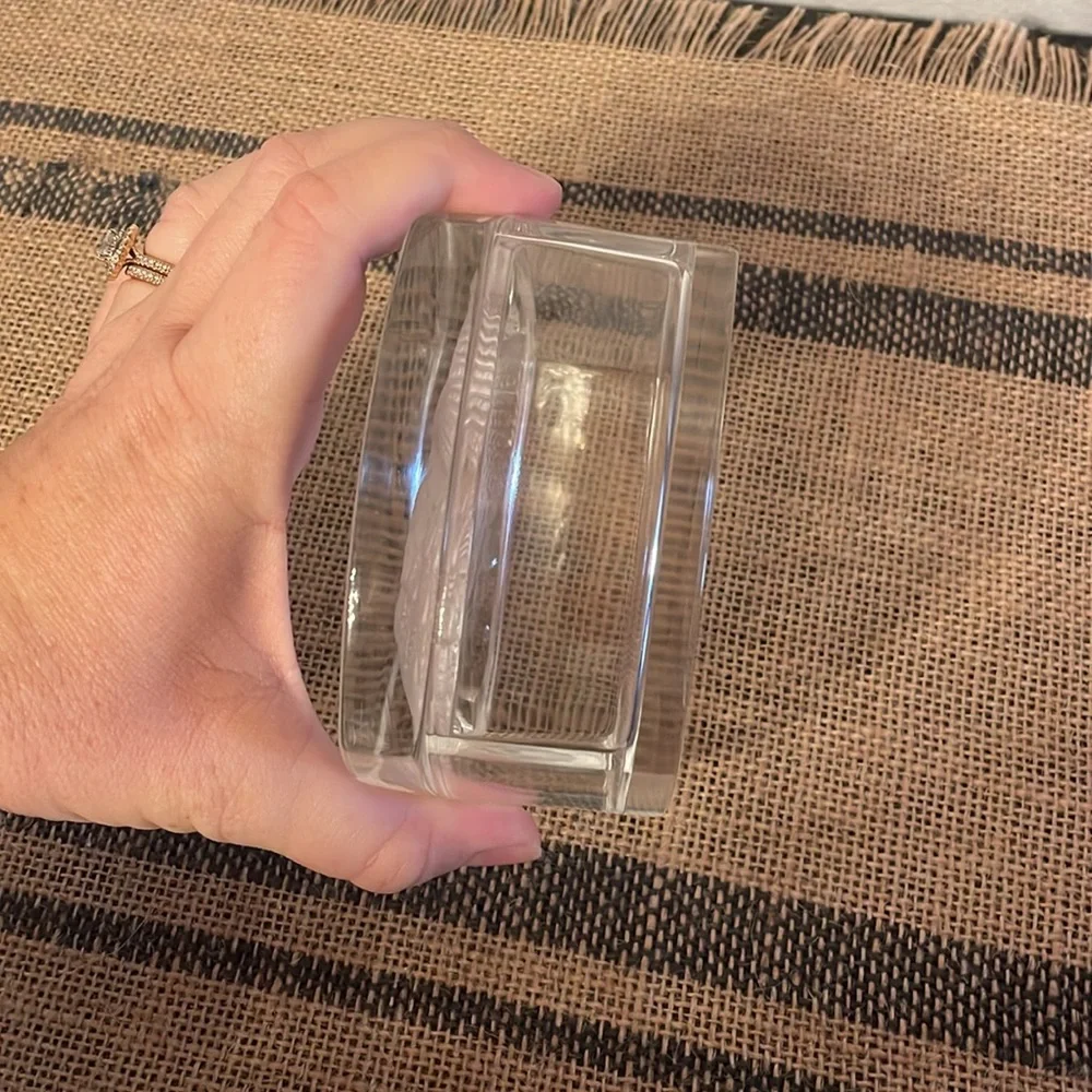 Vintage Mid Century Crystal Etched “Owl” Trinket Dish With Lid